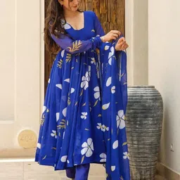 Pinly Women Floral Printed Anarkali Kurta With Trousers & Dupatta-picture-15