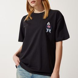 Happiness istanbul Women Drop-Shoulder Sleeves Applique T-shirt-image-98