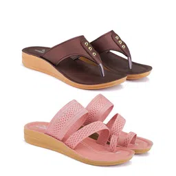 BERSACHE Women Pack Of 2 One Toe Flats & T-Strap Flats-image-47
