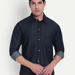 COSMIC Spread Collar Long Sleeves Denim Cotton Shirt-image-26