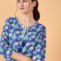 NEESH Women Floral Printed Tie-Up Neck Cotton Top-image-26