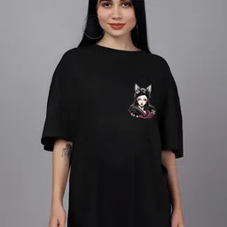 Moda Rapido Women Graphic Printed Round Neck Cotton Oversized T-shirt-picture-27