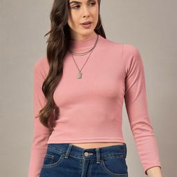 R.Code by The Roadster Life Co. Women High Neck Ribbed Fitted Crop Top-picture-17