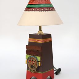 AAKRITI ART CREATIONS Pyramid Wooden Table Lamp with Tribal Paintings-43