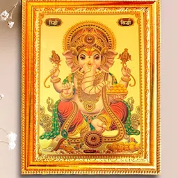 SUNINOW Gold Toned & Red Lord Ganesh Printed Photo Frame-3