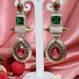 SIVA BY ANIKA Brass-Plated Artificial Stones Studded Square Shaped Drop Earrings image 4