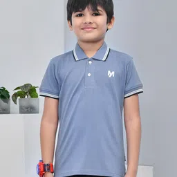 YOUMAA Boys Brand Logo Printed Regular Fit Polo Collar Cotton T-shirt-image-4