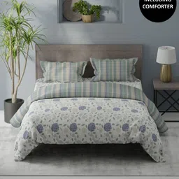 KOPA White & Green 4 Pcs Floral Printed Cotton Queen Comforter & Bedsheet 2 Pillow Covers-11