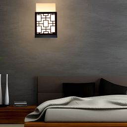 Gojeeva Black & White Textured Wooden Square Shaped Wall Lamp-28