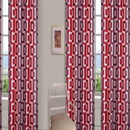 BELLA TRUE Maroon & White 4 Pieces Geometric Printed Ripple Fold Window Curtains-14