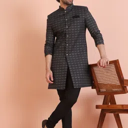 KISAH Self Designed Mandarin Collar Neck Sherwani Set-45