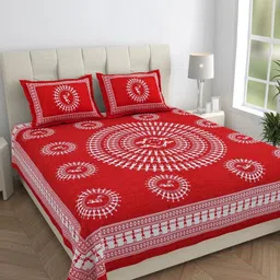 HOMELINE Red Ethnic Motifs Printed Pure Cotton 144 TC King Bedsheet Set 2.28m x 2.62m-picture-20