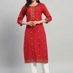 ASHRU Women Geometric Embroidered Mirror Work Floral Kurta-picture-38