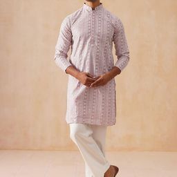 Jompers Men Geometric Embroidered Chikankari Kurta with Pyjamas-image-36