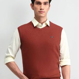 Arrow Sport Men V-Neck Pure Cotton Sweater Vest Pullover-image-99