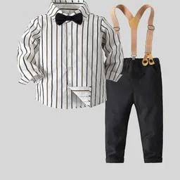 LULU & SKY Boys Striped Pure Cotton Shirt With Trousers-picture-25