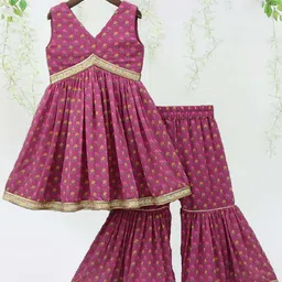 BAESD Girls Floral Printed Empire Kurta with Sharara-29