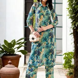 Moda Rapido Abstract Printed Shirt Collar Straight Kurta With Palazzos-27