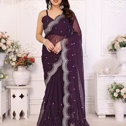The Textile Hub Embroidered Pure Chiffon Saree-picture-6