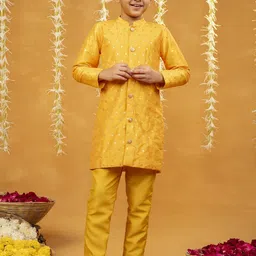 Jilmil Boys Woven Design Mandarin Collar Kurta with Pyjamas-48