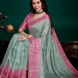 Ethnielle Printed Saree with Blouse Piece-picture-40