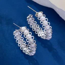 StyleCast Silver-Plated Contemporary Half Hoop Earrings-image-98