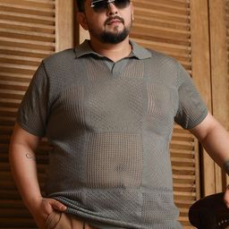 Instafab Plus Men Self Design Polo Collar Linen T-shirt-picture-19