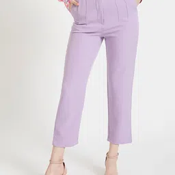 AMSWAN Women Smart Skinny Fit High-Rise Pleated Trousers-picture-16
