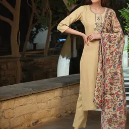 Aaghnya Women Solid Embroidered Kurta with Trousers & Dupatta-image-40