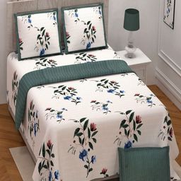 Myntra Elegant Homes Blue & White Floral 250 TC King Bedsheet with 2 Pillow Covers-10