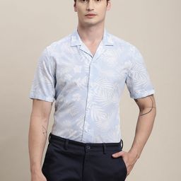 Turtle Men Relaxed Fit Cuban Collar Floral Printed Cotton Formal Shirt-image-79