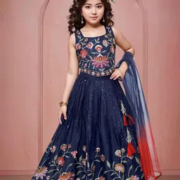 Lagorii Girls Embroidered Sequinned Ready to Wear Lehenga & Blouse With Dupatta-picture-33