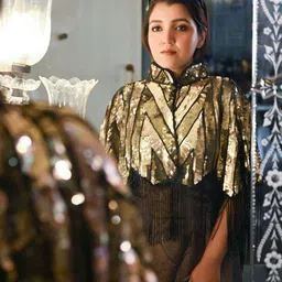 ODETTE Self Design Embellished Croped Open Front Shrug image 3