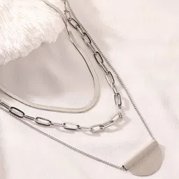 SOHI The Curve Chainlink Silver Plated Layered Necklace-20