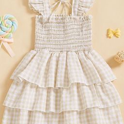 LULU & SKY Girls Checked Smocked Detail Flutter Sleeve Fit & Flare Dress-image-32
