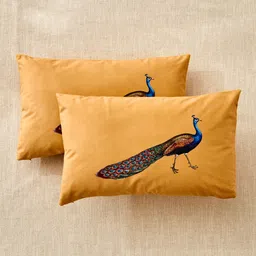 Home Centre Mystic Meadows Yellow & Blue 2 Pieces Peacock Printed Square Cushion Covers-image-99