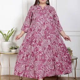 KALINI Women Ethnic Motif Printed Mandarin Collar Flared Gown Dress-image-27