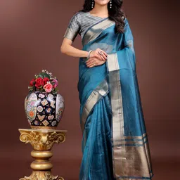 Pandadi Saree Woven Design Zari Border Organza Saree With Matching Unstitched Blouse Piece-picture-2