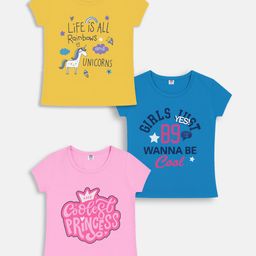 Here&Now X Game Begins Pack of 3 Girls Typography Printed T-shirt-picture-42