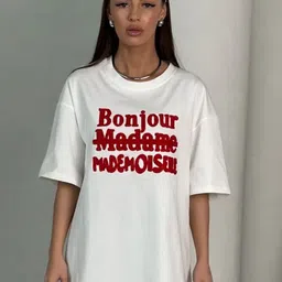 LULU & SKY Women Typography Print Drop-Shoulder Sleeves Cotton Oversized Tshirts-image-20