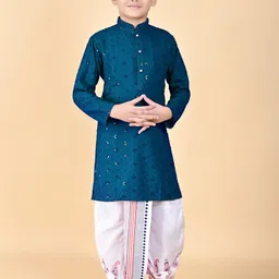 AHLAN APPARELS Boys Teal Viscose Rayon Kurta Sets-picture-20