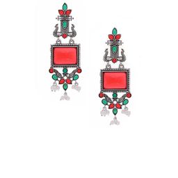 Anouk Set Of 2 Silver-Plated Artificial Stones and Beaded Geometric Shaped Drop Earrings image 4