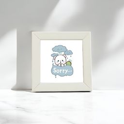 Anikmart White & Blue Self Design MDF Anime Design Table Top Frame image 4