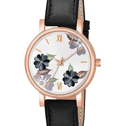 JUST LIKE Girls Printed Dial & Stainless Steel Straps Analogue Watch 81-Flowers Black-51