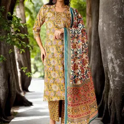 Anouk Women Floral Printed Regular Pure Cotton Kurta with Trousers & With Dupatta-11