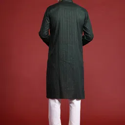 MANQ Men Striped Thread Work Kurta image 4