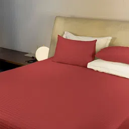 LABHAM Red  Striped Cotton 210 TC King Bedsheet with 2 Pillow Covers-image-61