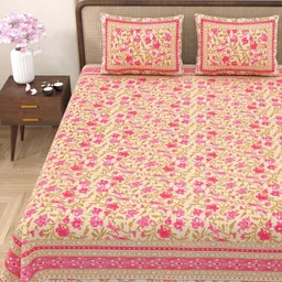 Myntra Elegant Homes Yellow & Pink Floral 180 TC King Bedsheet with 2 Pillow Covers-image-13