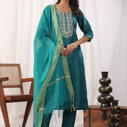 INCHEME Women Floral Embroidered Regular Thread Work Kurta with Trousers & Dupatta-picture-27