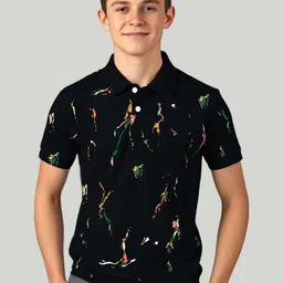 Kiddy Viddy Boys Printed Polo Collar Slim Fit T-shirt-picture-44